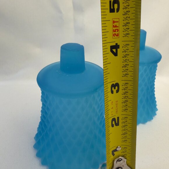 Blue Glass Vintage Candle Holder Inserts 3.5" Diamond Pattern Votive Cups 2 pcs - Picture 8 of 12